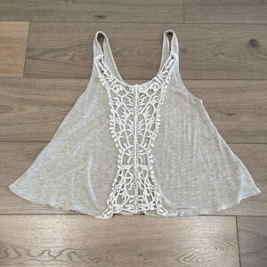 STARING AT STARS Oatmeal Heather Open Lace Oversized Summer Tank Top Size Medium